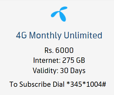 Telenor Monthly Unlimited Internet Package Code Price and Details