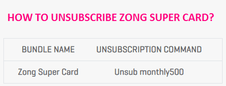 Zong super card unsubscribe code