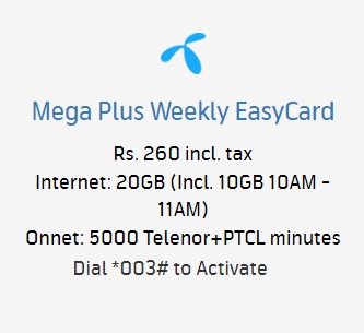 Telenor Mega Plus Weekly Easycard 200 Code and Details