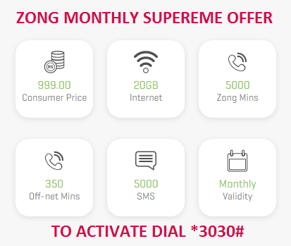 Zong Monthly Supreme Offer Code and Details