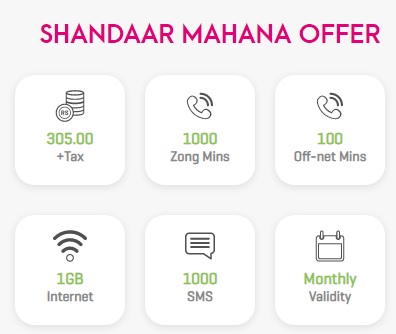 Zong Shandaar Monthly Package Details