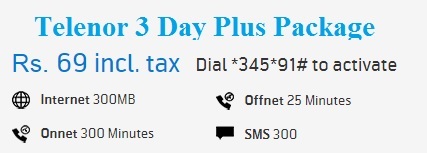Telenor 3 Day Plus Package Code and Details