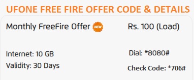 Ufone Monthly Free Fire Package Code and Details